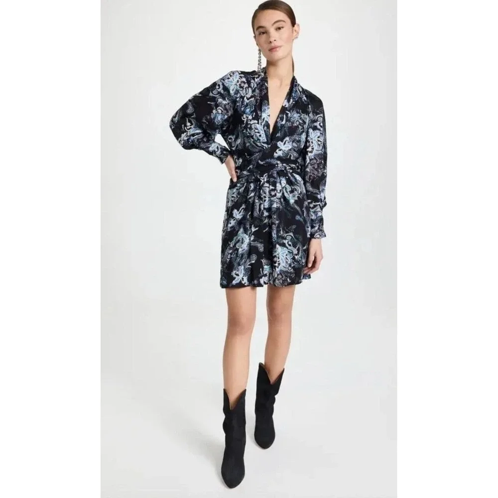 IRO Paris‎ Camolla Faux Wrap Dress Black Womens Size 32 US 0 - Picture 2 of 10